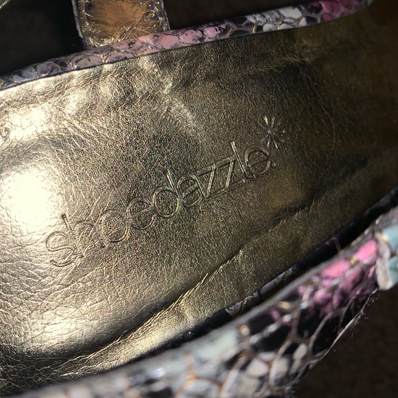 ShoeDazzle Aqua and Pink Snakeskin Platform Heels - Picture 4 of 5